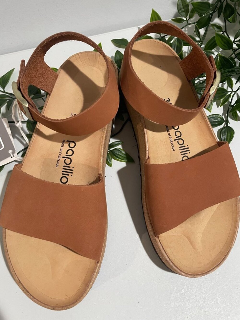 Papillio By Birkenstock Brown Leather Heeled Sandals Size 38 EU L7/M5 Cork Sole